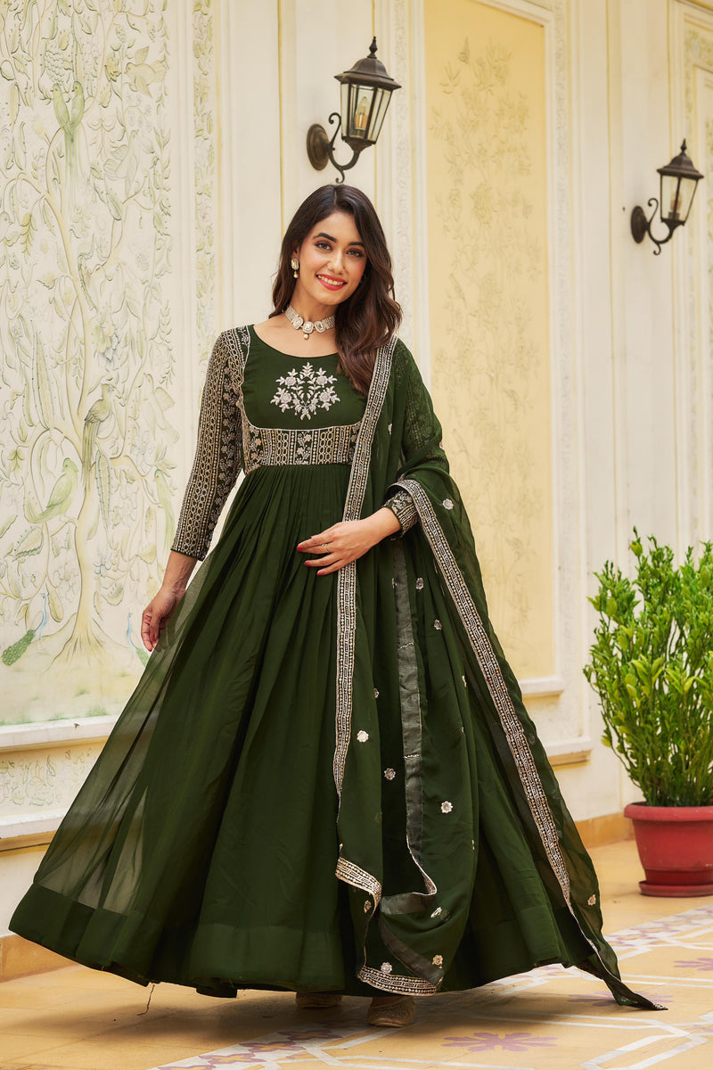 Heavy Fox Georgette sequence Embroidery Work Gown With Dupatta