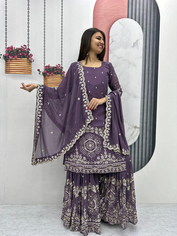 Heavy Fox Georgette With Heavy Embroidery 7 mm Sequence Work Sharara Palazzo