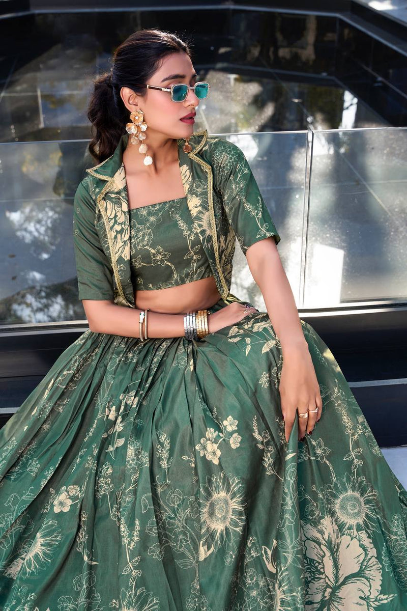 Heavy Tussar Silk Floral Print Work Lehenga Choli