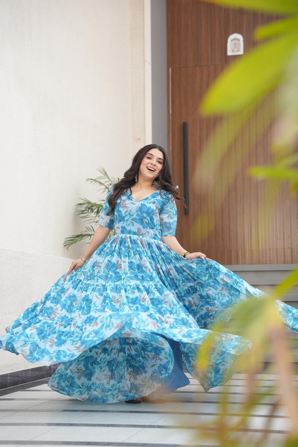 Heavy Faux Georgette With Print Work Gown