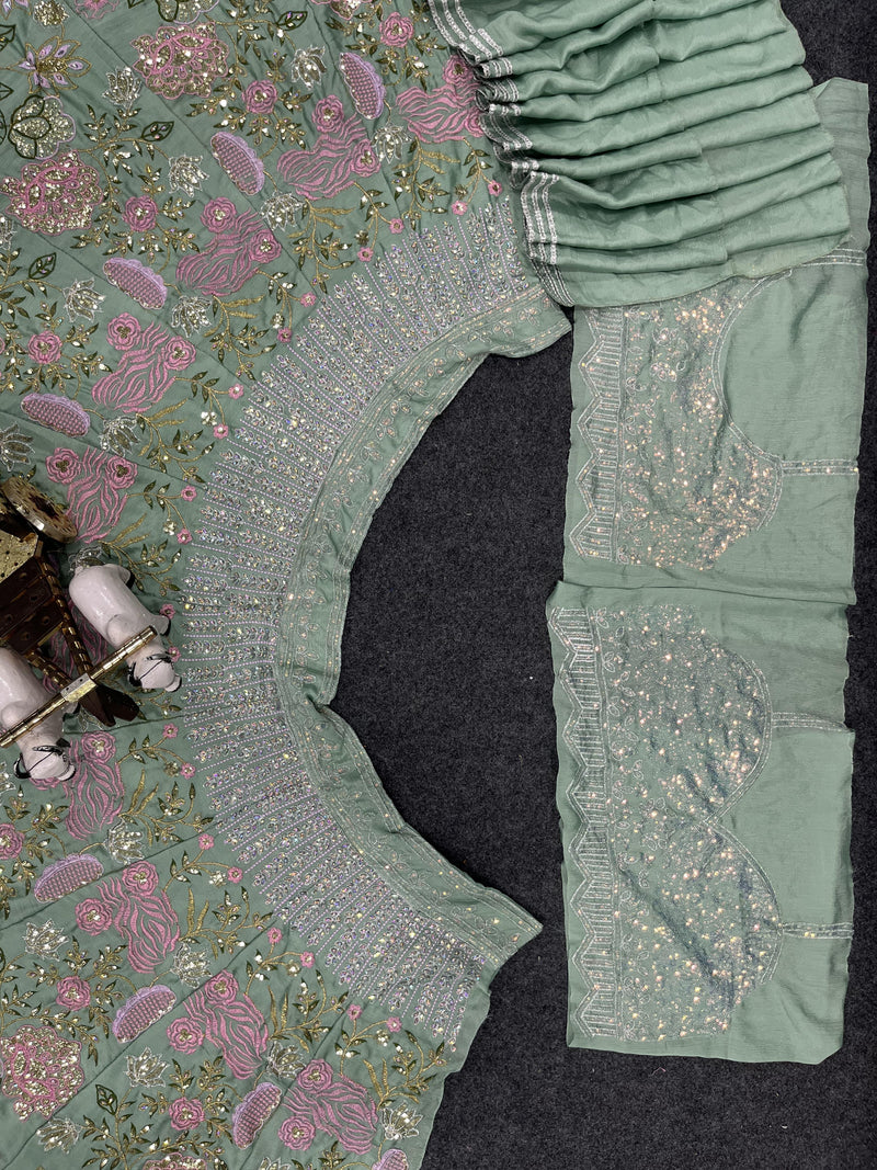 Heavy Chinon Silk Embroidery Work Lehenga Choli